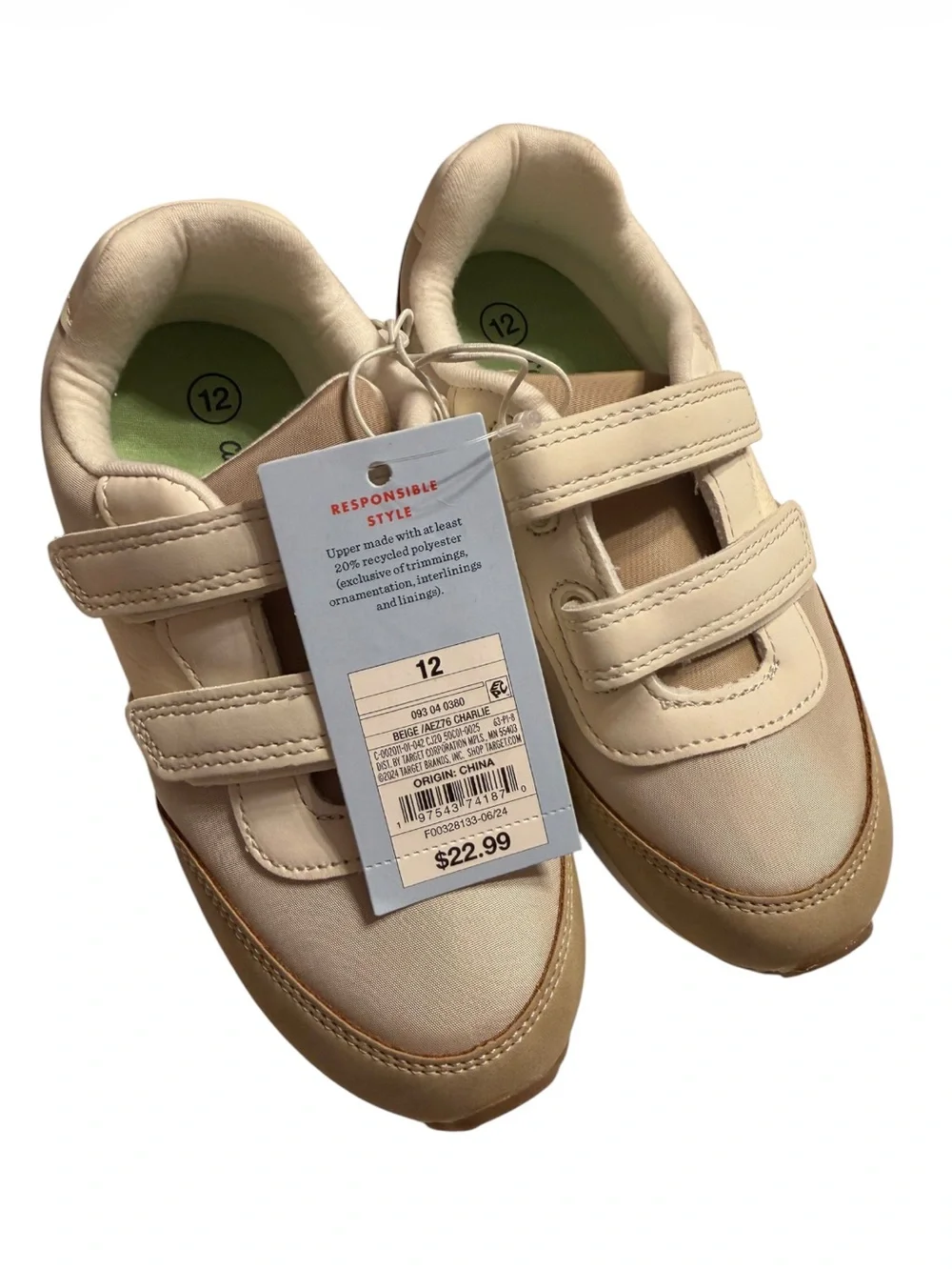 Cat & Jack Charlie Beige Kids Casual Velcro Sneakers  NWT Unisex size 12